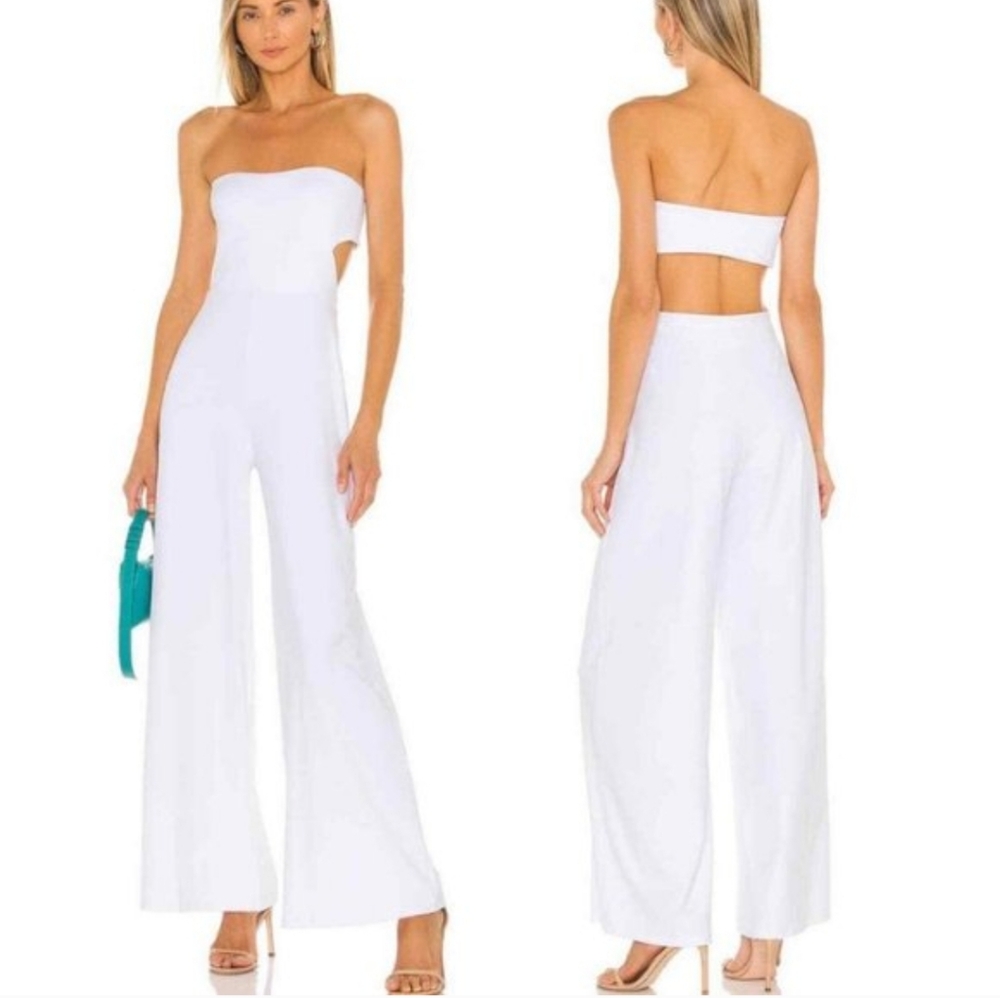 Susana Monaco Strapless White Open Back Tube Top Wide Leg Jumpsuit Women Size XL